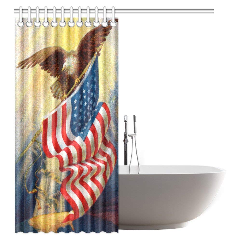 Celebrating Independence Day Shower Curtain, 4th of July Bald Eagle and American Flag Bathroom Set with Hooks, 60 By 72 Inches