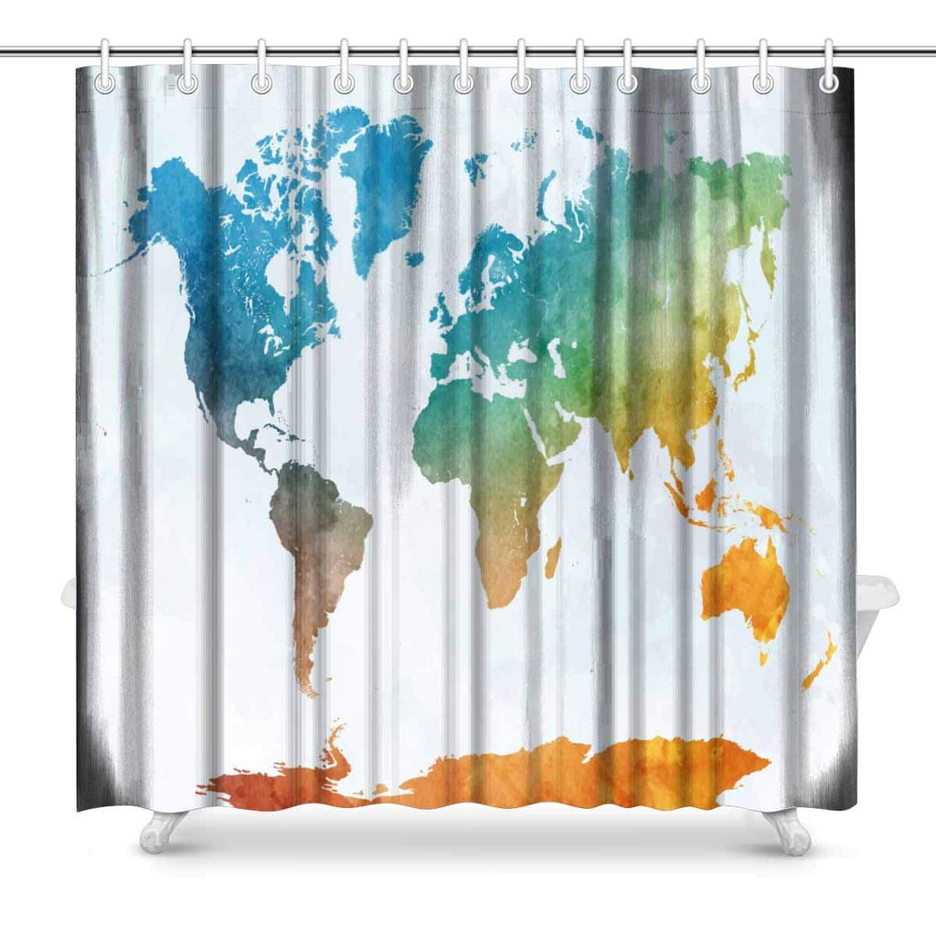 World Map in Watercolor Painting Abstract Splatters Prints Shower Curtain for Bathroom Decorations Sets, 72 x 72 Inches