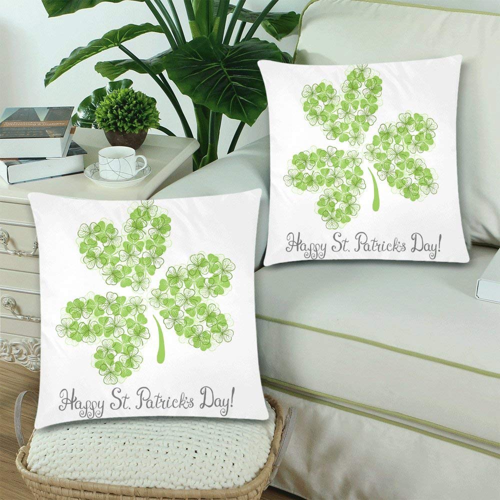 Happy Saint Patrick's Day Shamrock Pillow Cover Cushion Case 18x18