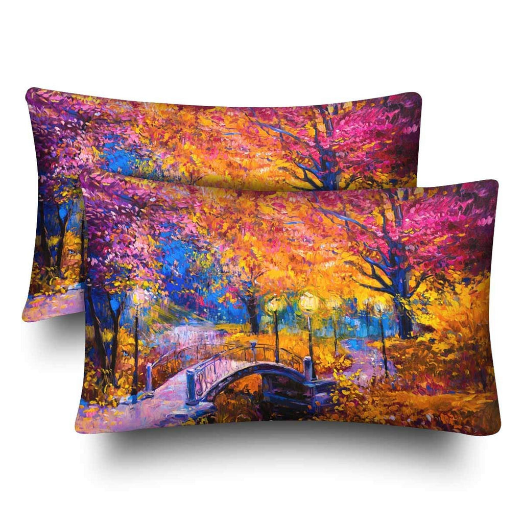 Oil Painting Autumn Tree Fallen Leaves Pillow Cases Pillowcase Standard Size 20x30 Set of 2