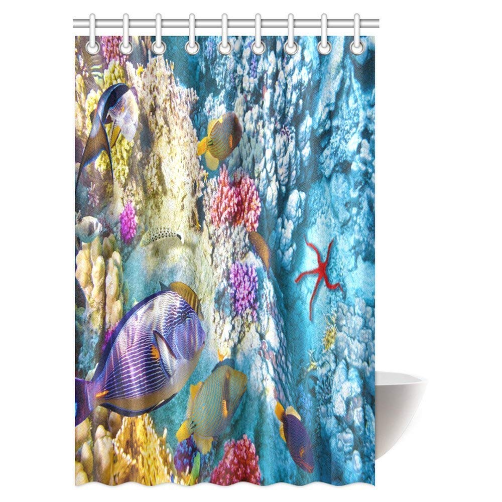 Wonderful and Beautiful Underwater World with Corals and Tropical Fish Fabric Bathroom Shower Curtain