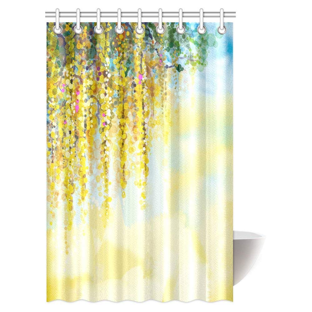 Watercolor Flower Decor Collection, Wisteria Tree in Blossom Romantic Spring Flowers over Bokeh Bathroom Shower Curtain with Hooks