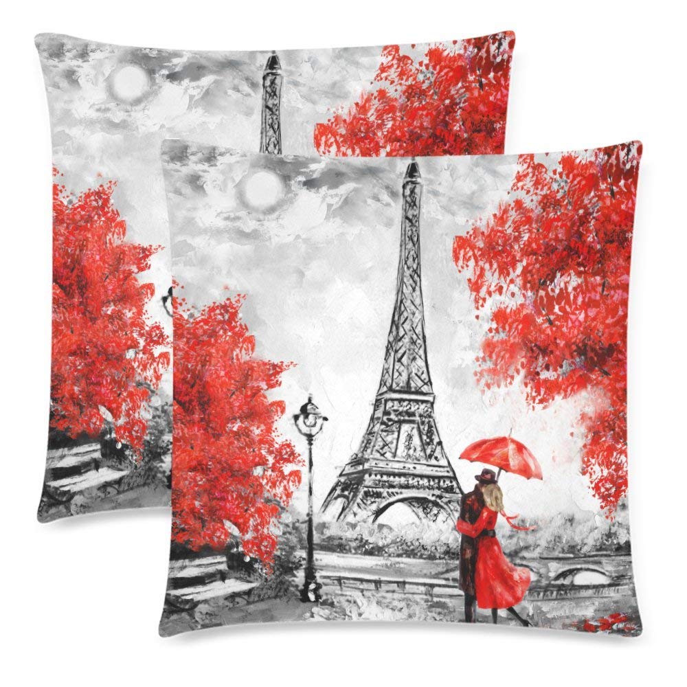 Oil Painting Paris Eiffel Tower Throw Pillowcase Pillow Case 18x18 Twin Sides for Couch Bed, European City France Landscape Zippered Cushion Pillow Cover Shams Decorative, Set of 2