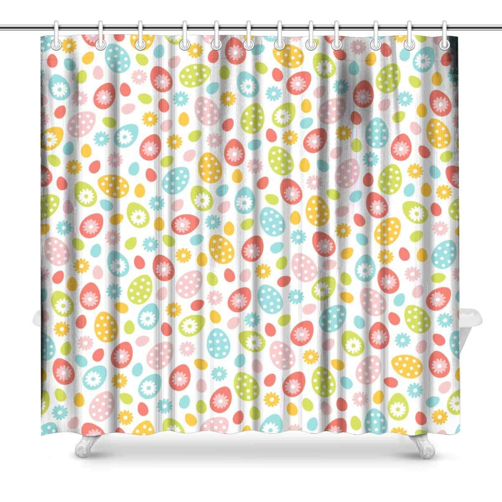 Easter Pattern with Small Holiday Eggs and Daisy Flowers Bathroom Shower Curtain