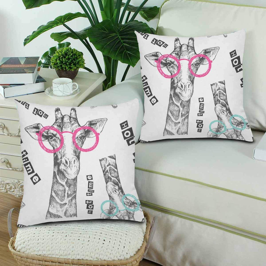 Bright Giraffe Glasses White Pillowcase Throw Pillow Covers 18x18 Set of 2, Pillow Sham Cases Protector for Home Couch Sofa Bedding Decorative