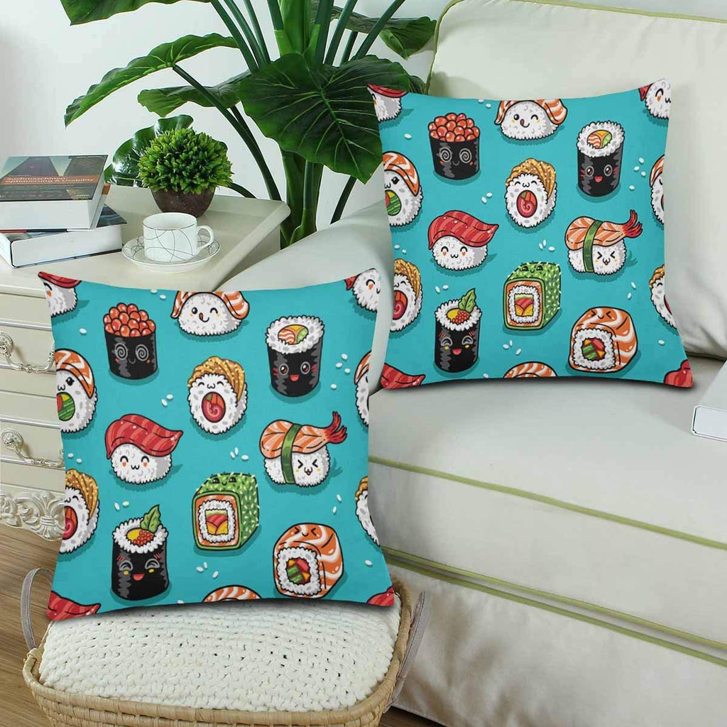 Cartoon Rolls Sushi Tasty Japanese Food Pillowcase Throw Pillow Covers 18x18 Set of 2