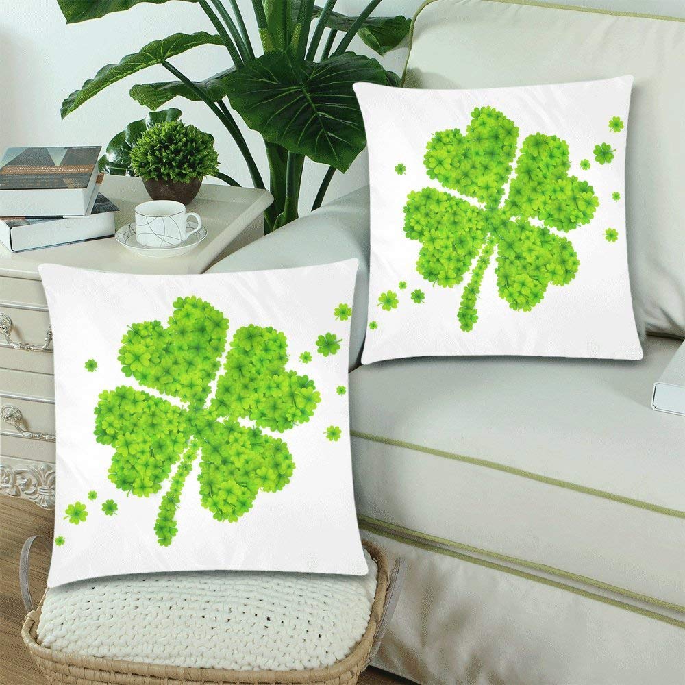 Green Lucky Four-leaf Clover Cushion Pillow Cover Case 18x18