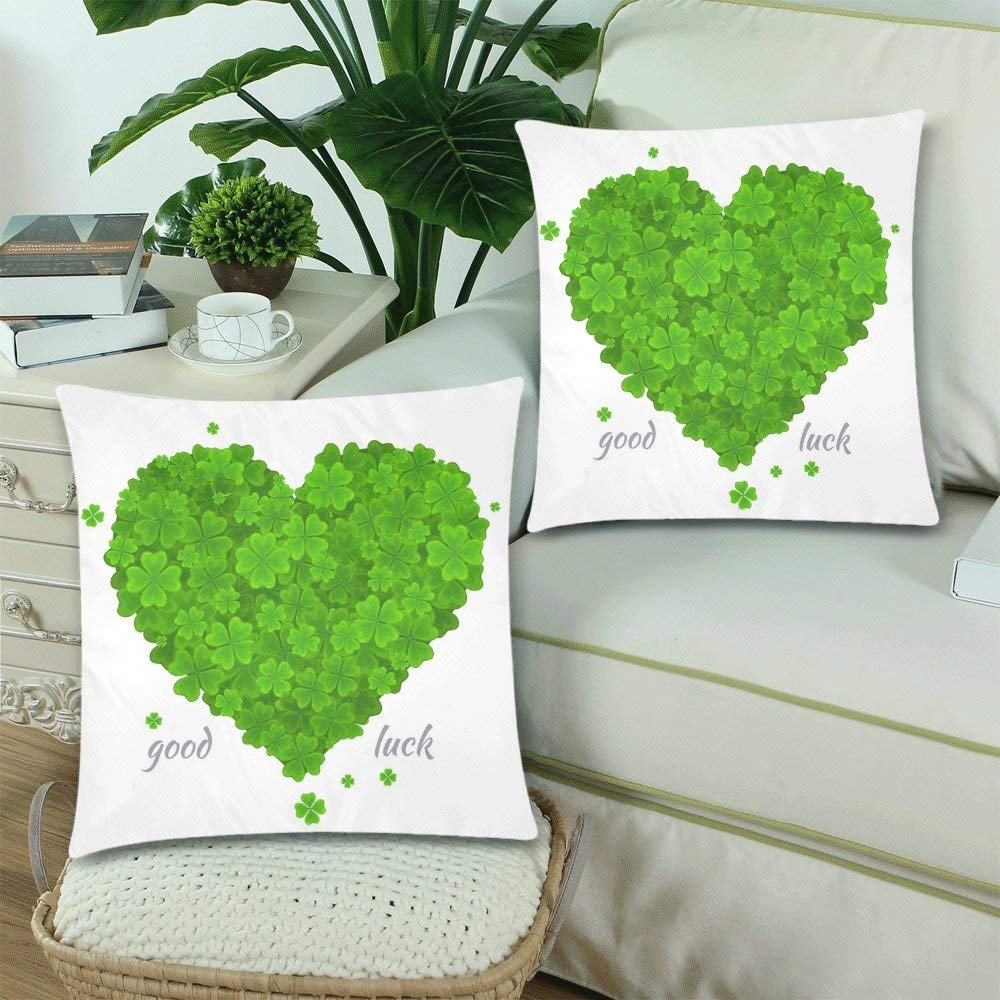 Saint Patricks Day Green Heart of the Lucky Clover or Shamrock Pillow Covers 18x18