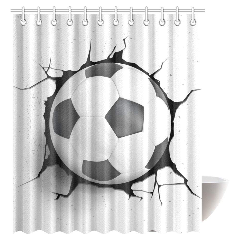 Sports Decor Shower Curtain, Football Soccer Ball Polyester Fabric Bathroom Shower Curtain