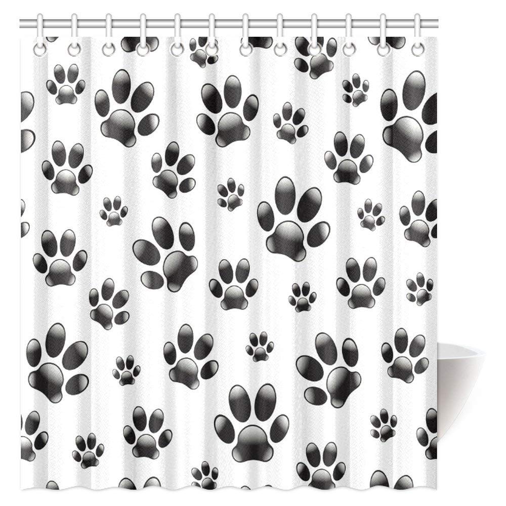 Cat Dog Paw Traces Bathroom Shower Curtain Set with Hooks