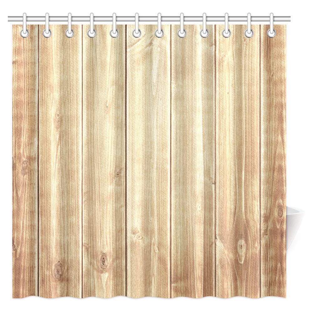 Grunge Decor Shower Curtain, Vintage Rustic Wooden Wall Photo Fabric Bathroom Shower Curtain Set with Hooks