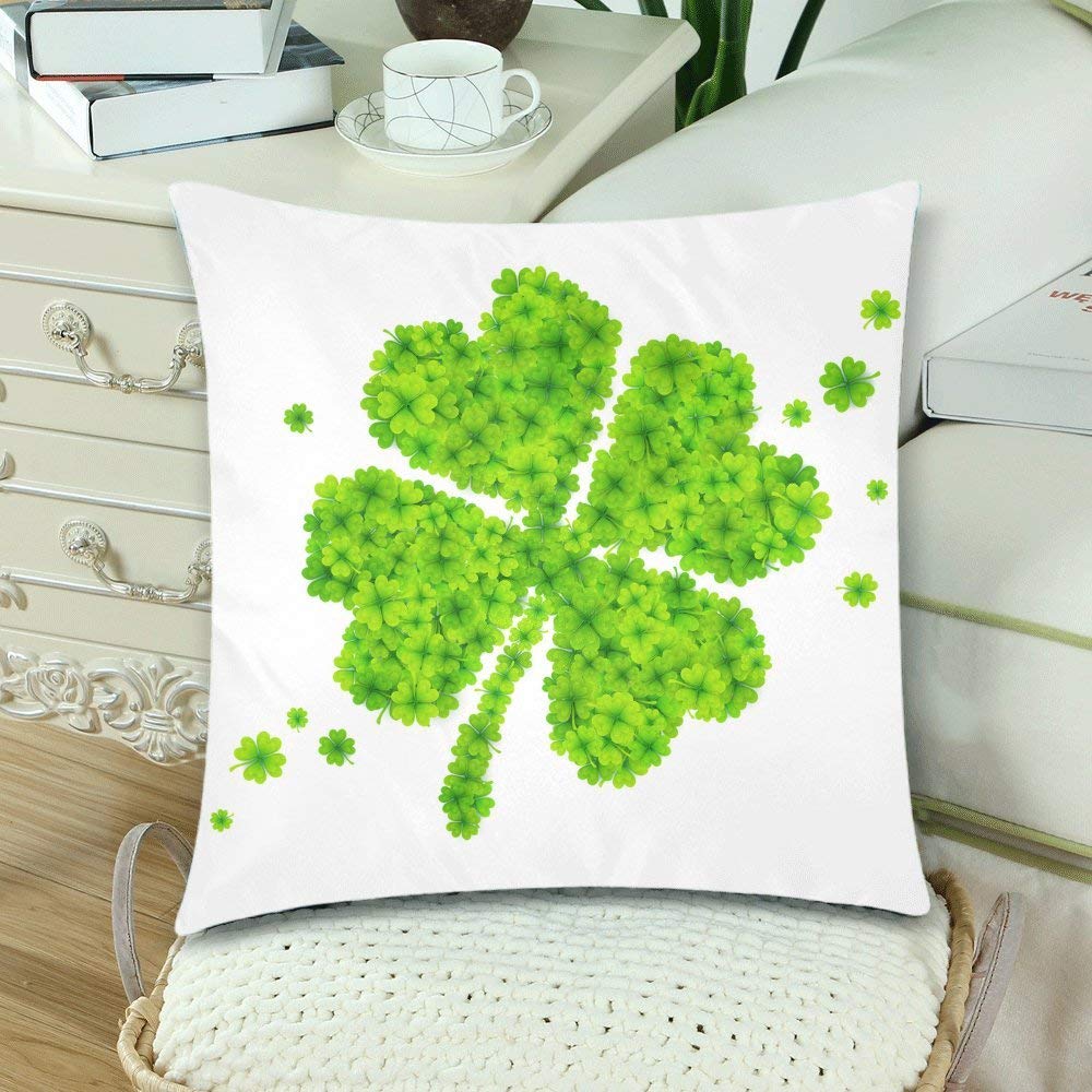 Green Lucky Four-leaf Clover Cushion Pillow Cover Case 18x18