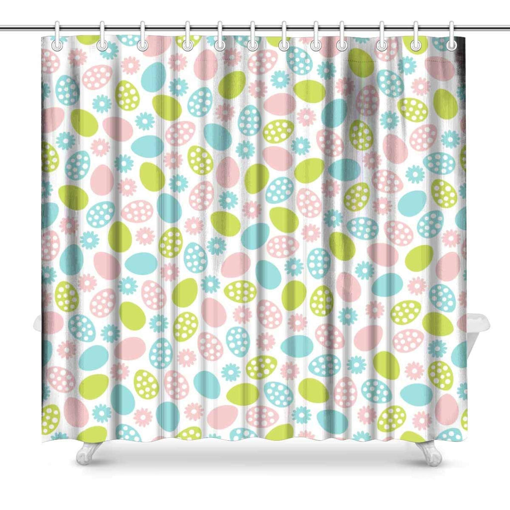 Easter with Pink, Blue, Green Eggs and Flowers Art Decor Shower Curtain Set