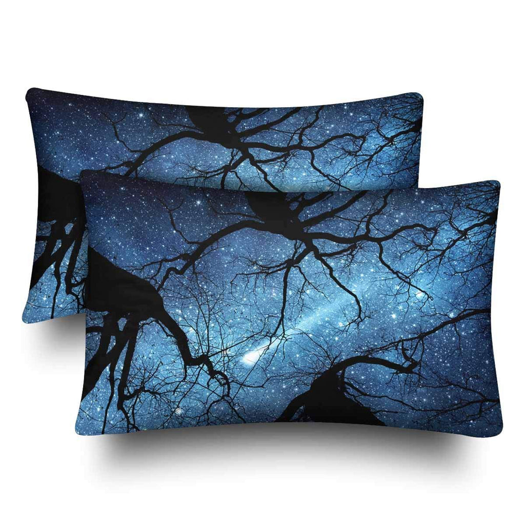 Night Sky Meteor Galaxy Nebula Outer Space Forest Tree Pillow Cases Pillowcase Standard Size 20x30 Set of 2