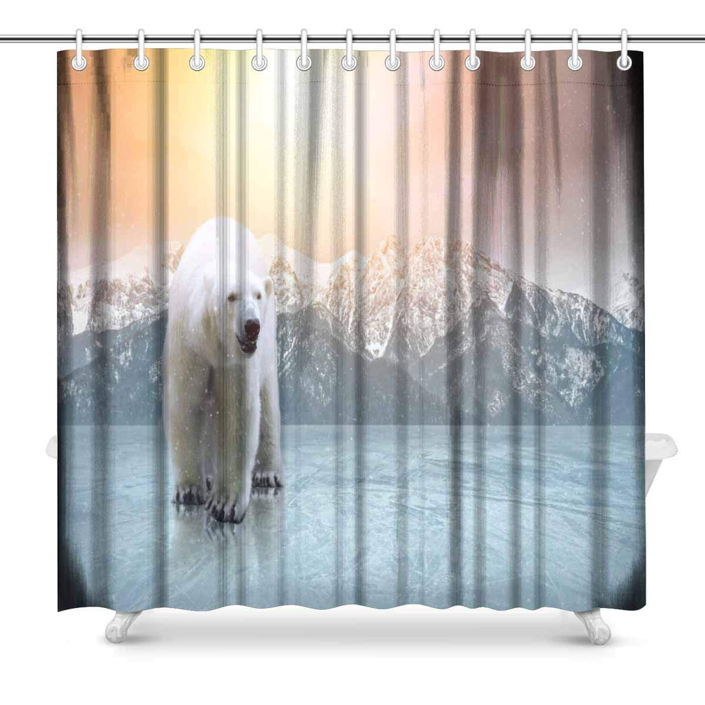 White Polar Bear on the Ice Print Polyester Fabric Shower Curtain, 72 x 72 Inches 