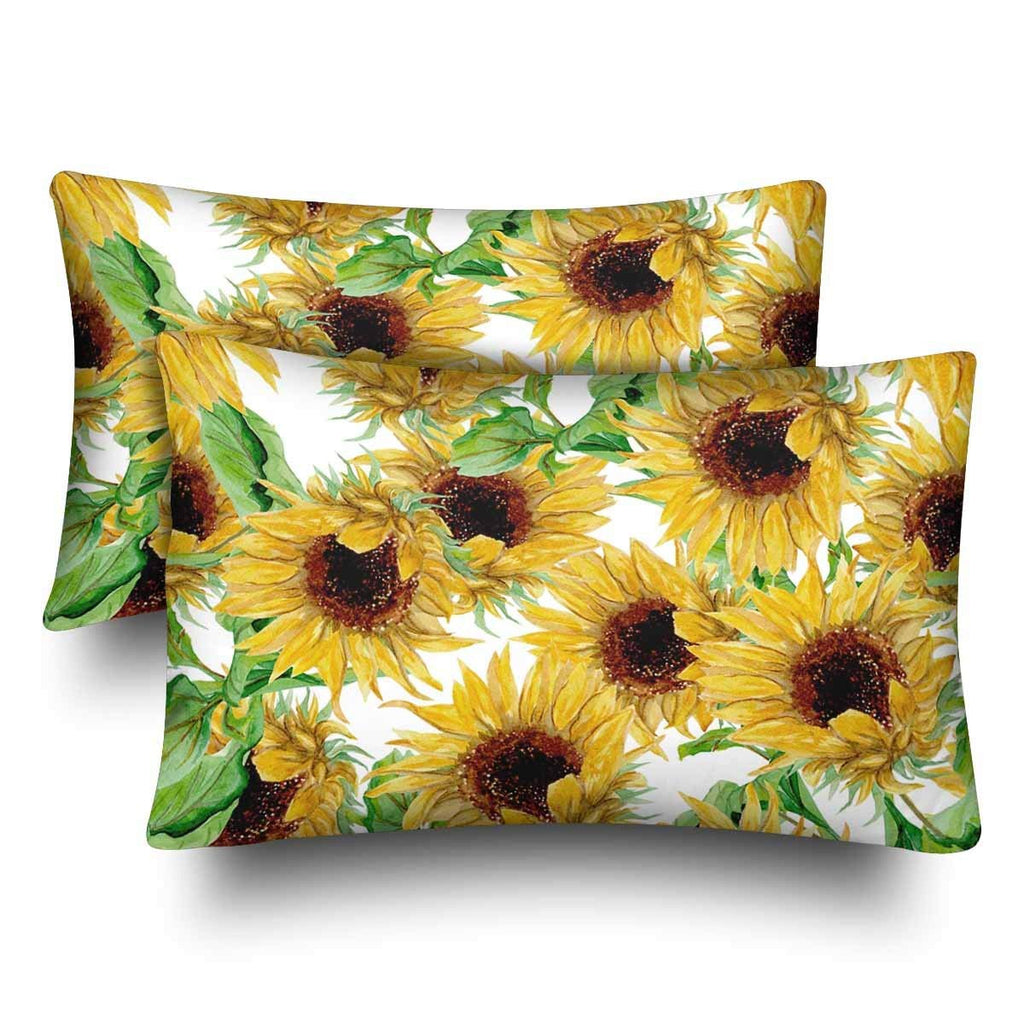 Watercolor Painted Yellow Sunflower White Pillow Cases Pillowcase Standard Size 20x30 Set of 2