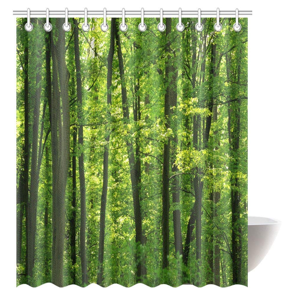 Rainforest Trees Decorations Shower Curtain Set, Tropical Rainforest Landscape Beautiful Fresh Green Forest Bathroom Accessories, 72W X 84L Inches