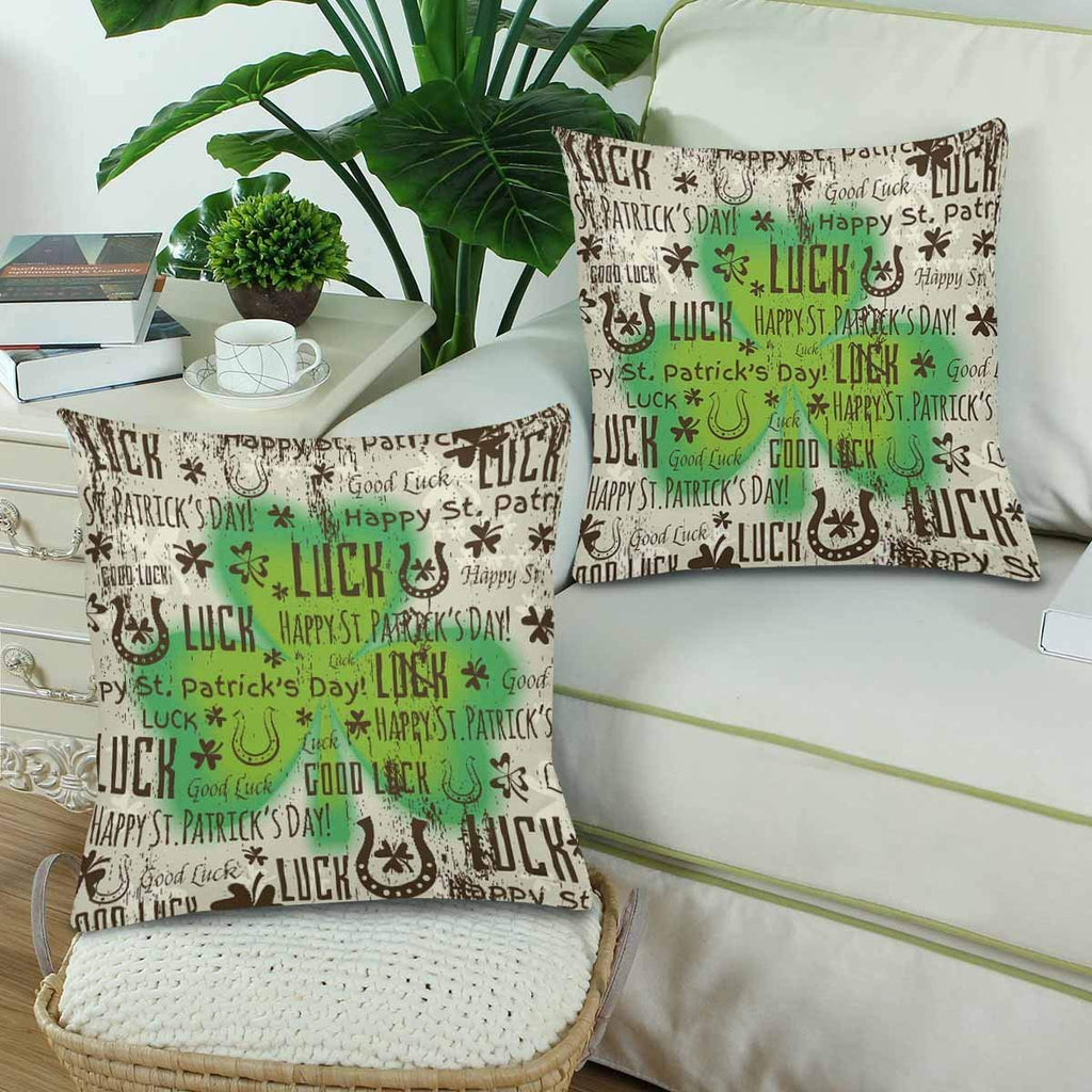 Custom 2 Pack St. Patrick's Day with Shamrock Throw Pillow Case Covers 18x18 Twin Sides, Good Luck Clover Cotton Zippered Cushion Pillowcase Set Decorative