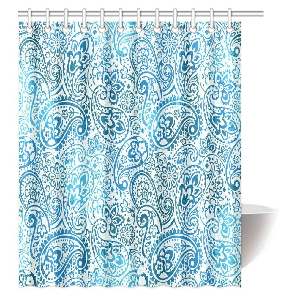 Paisley Decor Shower Curtain, Eastern Old Fashion Arabesque Kaleidoscope Paisley Flowers and Dots Moroccan Heraldic Bathroom Decor with Hooks