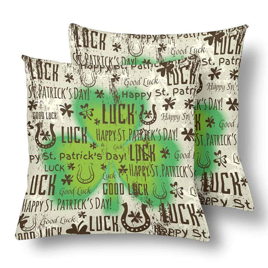 Custom 2 Pack St. Patrick's Day with Shamrock Throw Pillow Case Covers 18x18 Twin Sides, Good Luck Clover Cotton Zippered Cushion Pillowcase Set Decorative