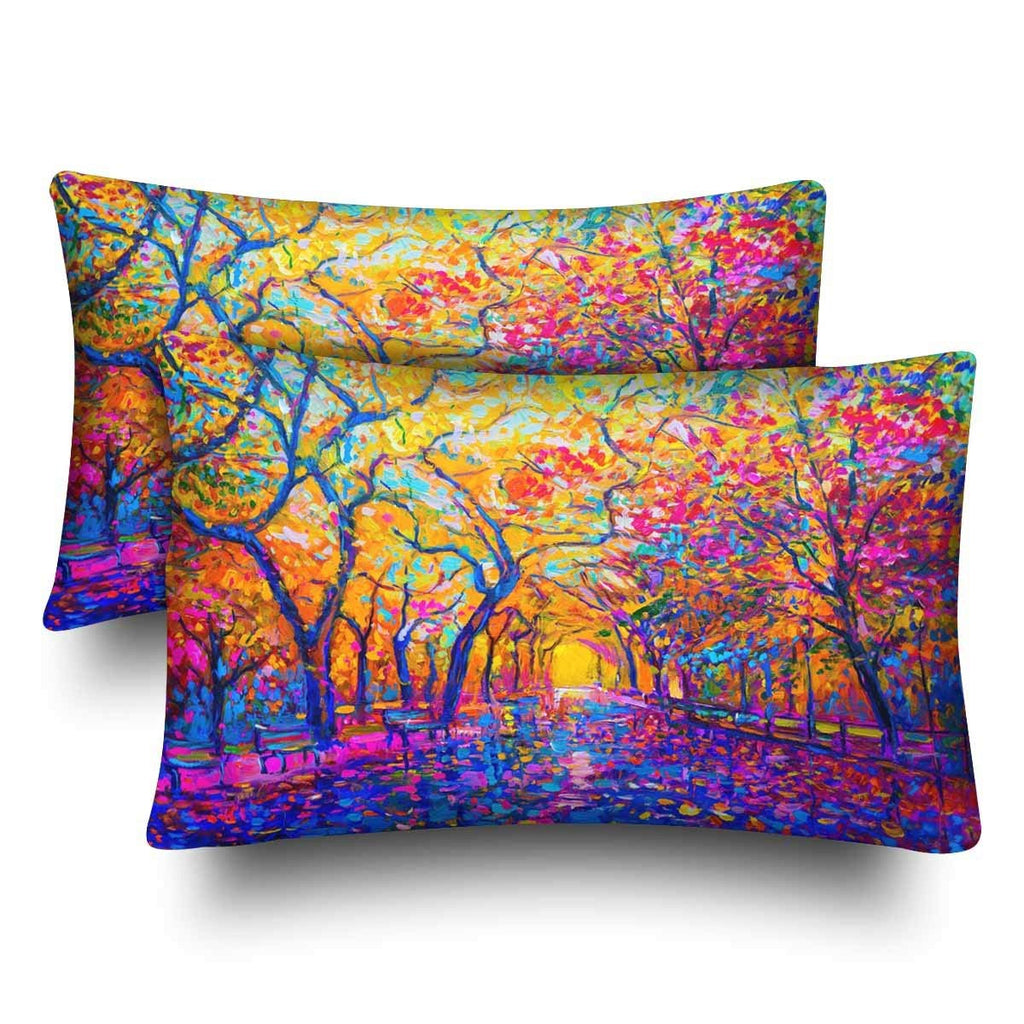 Oil Painting Autumn Forest Bright Red Leaves Blue Sky Pillow Cases Pillowcase Standard Size 20x30 Set of 2