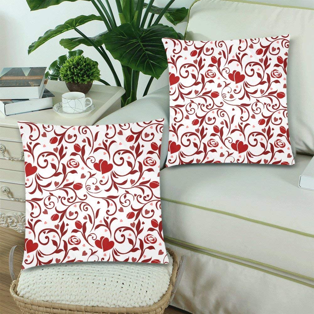 2 Pack Valentines Pattern Throw Cushion Pillow Case Cover 18x18 Twin Sides, Red and White Valentine's Gift Zippered Pillowcase Set Shams Decorative