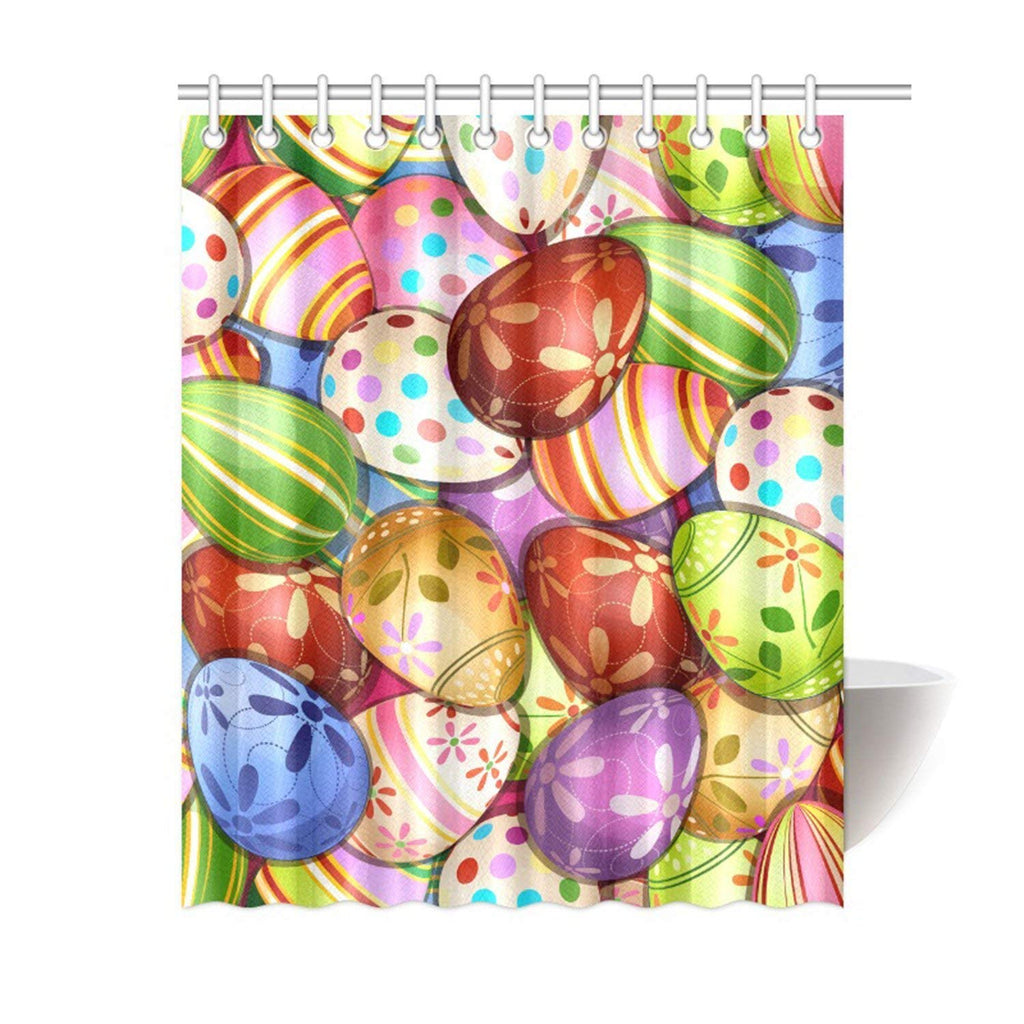 Custom Happy Easter Fashionable Colorful Eggs Design Background Waterproof fabric Polyester Shower Curtain 60"X72"-Bathroom Decor