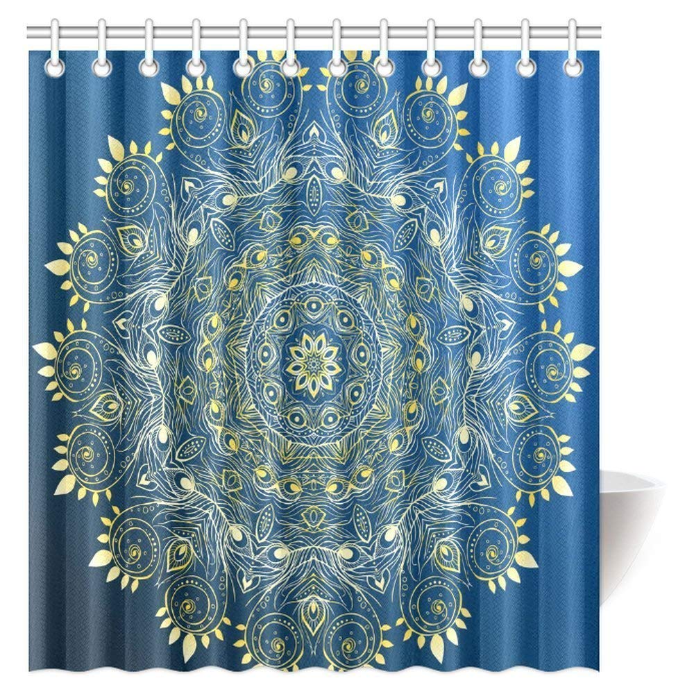 Mandala Decor Shower Curtain, Old School Motif with Flowers Leaves and Internal Mandala Figure Artisan Design Bathroom Shower Curtain