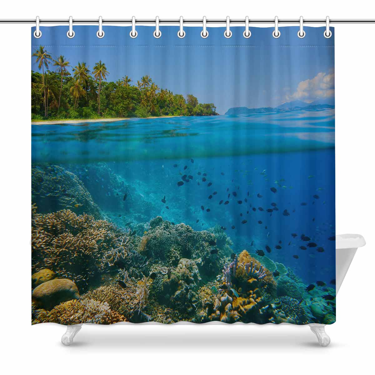 Tropical Fish On A Coral Reef Waterproof Polyester Shower Curtain